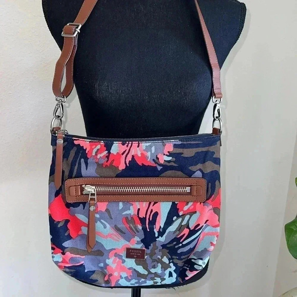 FOSSIL Women's Dawson Crossbody Bag Floral Canvas Camouflage Purse - Picture 1 of 14